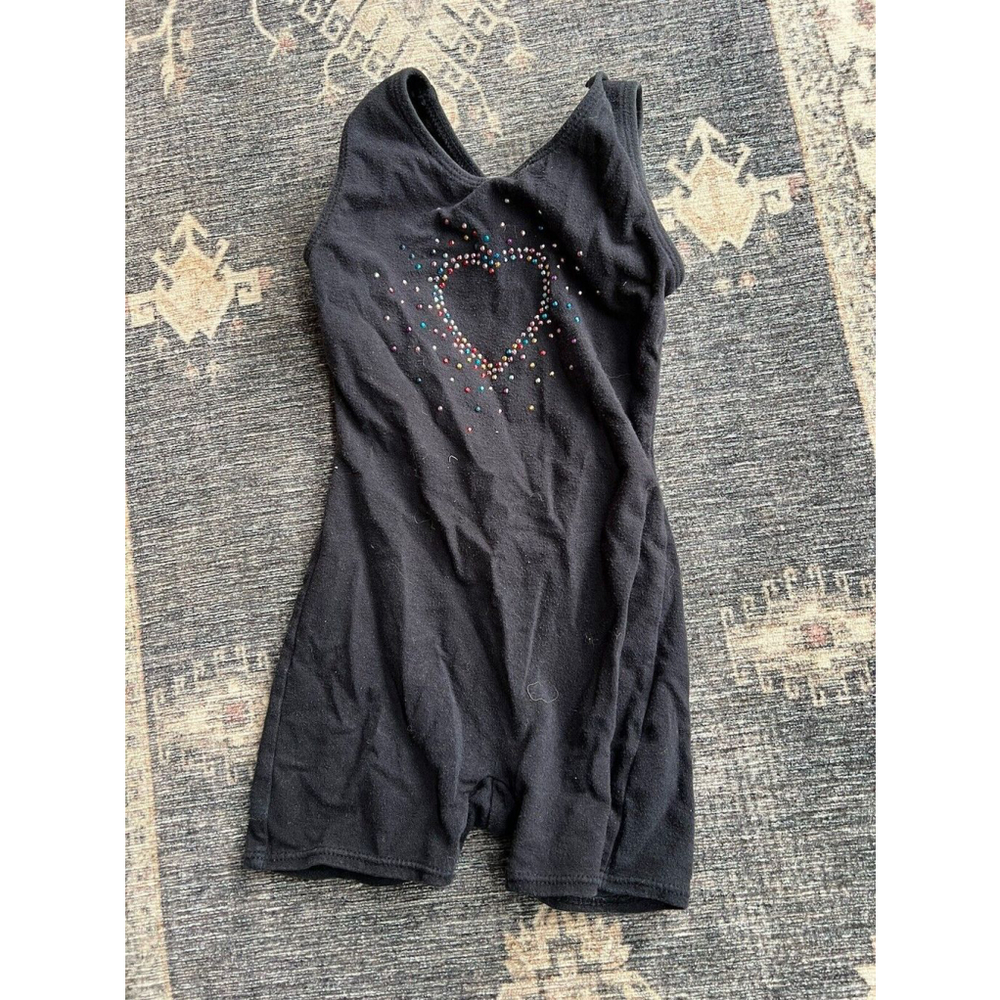 used GIRLS FREESTYLE DANSKIN BLACK LEOTARD BODYSUIT SIZE 4 5